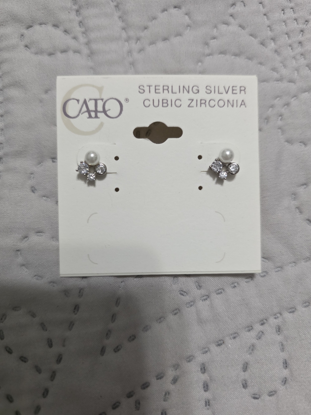 Cato Silver-Tone Pearl and Clear Cubic Zirconia Stud Earrings